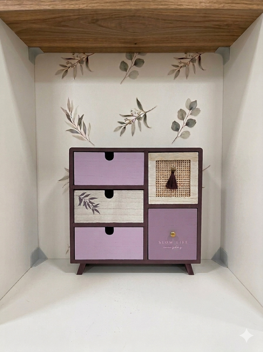 Burgundy organizer box with 5 drawers